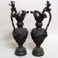 Lot 340 - Large pair of Mannerist style bronze ewers