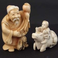 Lot 389 - Japanese ivory netsuke of an immortal and another