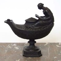 Lot 436 - Wedgwood Black Basalt Oil Lamp