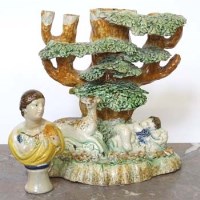 Lot 440 - Staffordshire Spill Vase Figure Group and one other bust of a lady