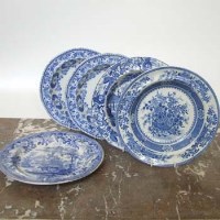 Lot 453 - Five Blue and White Bowls