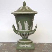 Lot 507 - Wedgwood Jasperware twin handled lidded vase