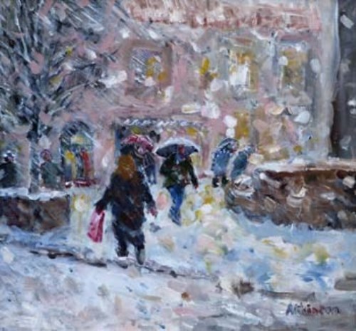 17 - Sue Atkinson, A Sudden Snowstorm, oil
