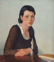 Lot 19 - George S. Dixon, Female leaning on table, oil