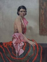 Lot 20 - George S. Dixon, Seated female in red dress, oil