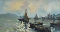 Lot 33 - Nolud, Breton harbour scene, oil