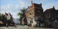 Lot 59 - K. Adams, Dutch street scene with figures, oil