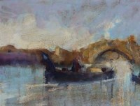 Lot 64 - Ken Moroney, Figure in a boat, oil