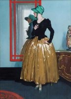 Lot 107 - George S. Dixon, Girl looking in mirror, watercolour