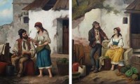 Lot 143 - F. Morelli, Figures outside a cottage, oil (2)