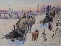Lot 187 - Russian School, 19th century, Figures in snow, watercolour