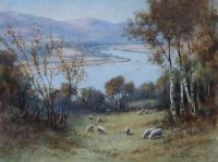 Lot 190 - Warren Williams, Farmers Working In A Field, Benarth Hill, Conway, watercolour