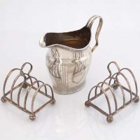 Lot 208 - Pair Maple silver toast racks plus silver cream