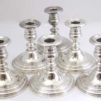 Lot 222 - Six Gorham sterling silver squat candlesticks