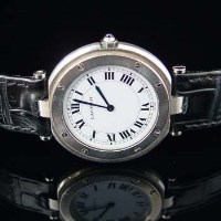 Lot 346 - Stainless steel Cartier watch on leather strap