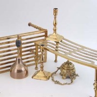 Lot 353 - Pair of Georgian brass candlesticks, bell, two