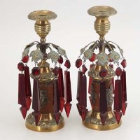 Lot 355 - Pair Victorian brass lustres.