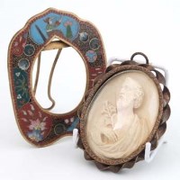 Lot 364 - Cloisonne Picture Frame and framed plaster plaque