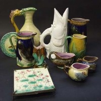Lot 593 - Group of fish majolica   comprising of six jugs