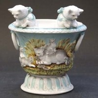 Lot 600 - German porcelain cats vase.