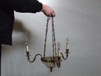 Lot 679 - Gilt metal and cut glass three-branch hanging