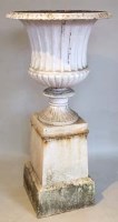 Lot 681 - 19th Century cast iron garden urn on plinth.