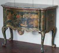 Lot 743 - Chinoiserie green commode with marble top