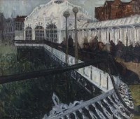 Lot 5 - Margaret A. Payne, Figures on a pier, oil