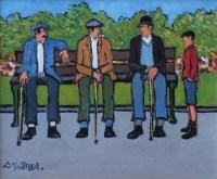 Lot 8 - Charles M. Jones, Three Wise Men, oil