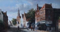 Lot 12 - K. Adams, Dutch street scene with figures, oil