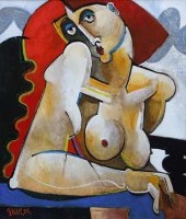 Lot 27 - Geoffrey Key, Chair Figure, oil