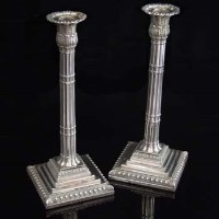 Lot 145 - Pair silver candlesticks.