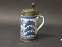 Lot 353 - German Faience pewter mounted tankard probably Bayreuth