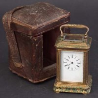 Lot 455 - Green enamel carriage clock.