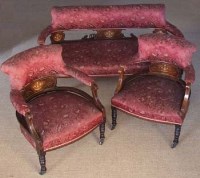 Lot 485 - Edwardian rosewood-effect parlour suite.