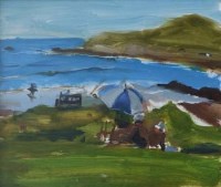 Lot 20 - Liam Spencer, Seascape with Parasol, oil