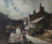 Lot 34 - Bohuslav Barlow, Children by the canal, oil