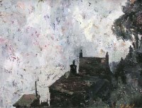 Lot 48 - F.J. England, Cottages and Shed by Mow Cop, Staffordshire, oil