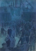 Lot 54 - Brian Nolan, Clocking Off Time, oil and Oldham Road, Manchester, pastel (2)