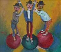 Lot 65 - Jiri Borsky, Three clowns, oil