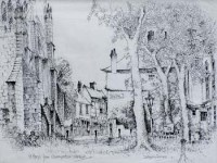 Lot 92 - J. Haydn Jones, St. Mary's from Churchyardside, Nantwich, ink