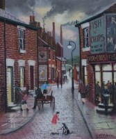 Lot 111 - Bernard McMullen, The Fish & Chip Shop, pastel