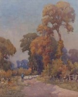 Lot 118 - Samuel Warburton, Rural lane with figure, watercolour