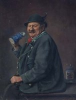 Lot 139 - Continental School, 19th century, Seated gentleman with stein, oil