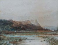 Lot 166 - Albert Pollitt, North Wales landscape with figure, watercolour