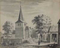Lot 173 - B.C. Koekkoek, The church at Kempen with figures in foreground, ink and grey wash