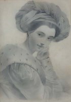 Lot 184 - R. Brereton, Portrait of a lady wearing a turban, pencil