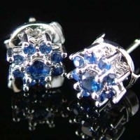Lot 370 - Pair of sapphire cluster studs