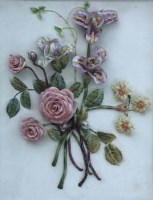 Lot 461 - Pair of floral encrusted plaques