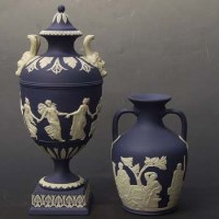 Lot 481 - Wedgwood dark blue jasper vase and a portland vase